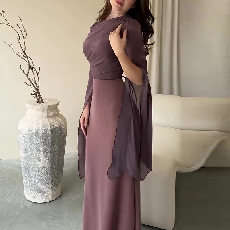 Ladies Satin Formal Dress Batwing Sleeve Slim Fit Evening Gown