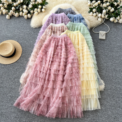 Fairycore Summer High Waist Elegant Layered Mesh Skirt