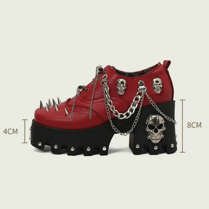 Goth Punk Skull Chain Leather Platform High Heel Shoes