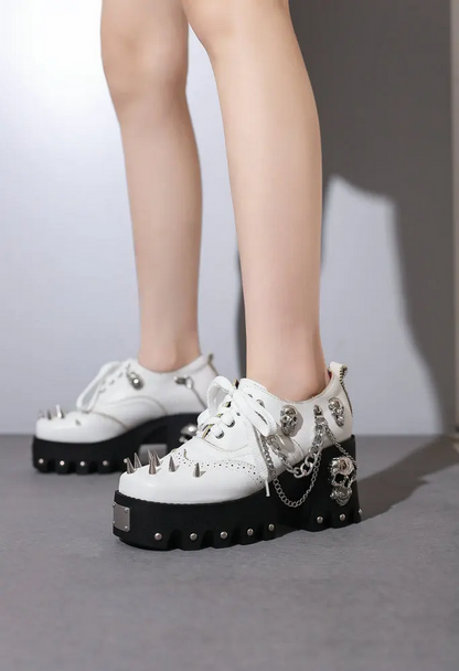 Goth Punk Skull Chain Leather Platform High Heel Shoes