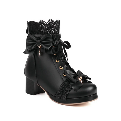 Cute Bow Chunky Heel Ankle Boots