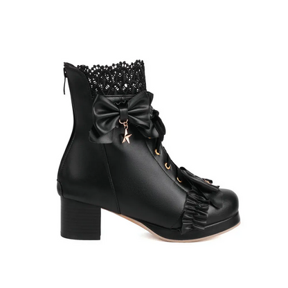 Cute Bow Chunky Heel Ankle Boots