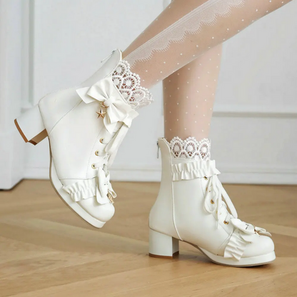 Cute Bow Chunky Heel Ankle Boots
