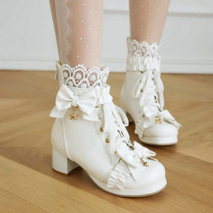 Cute Bow Chunky Heel Ankle Boots