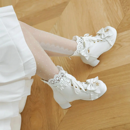 Cute Bow Chunky Heel Ankle Boots