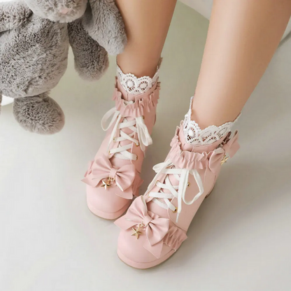Cute Bow Chunky Heel Ankle Boots