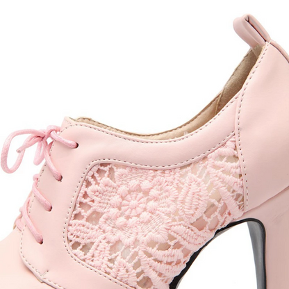 Pointed Toe Platform PU Leather Lace Stiletto Heels