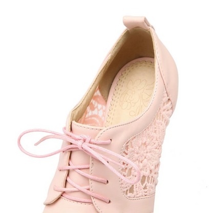 Pointed Toe Platform PU Leather Lace Stiletto Heels