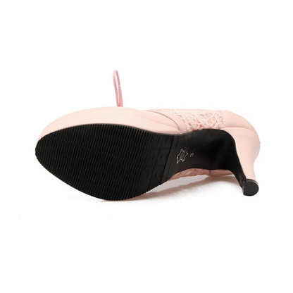 Pointed Toe Platform PU Leather Lace Stiletto Heels