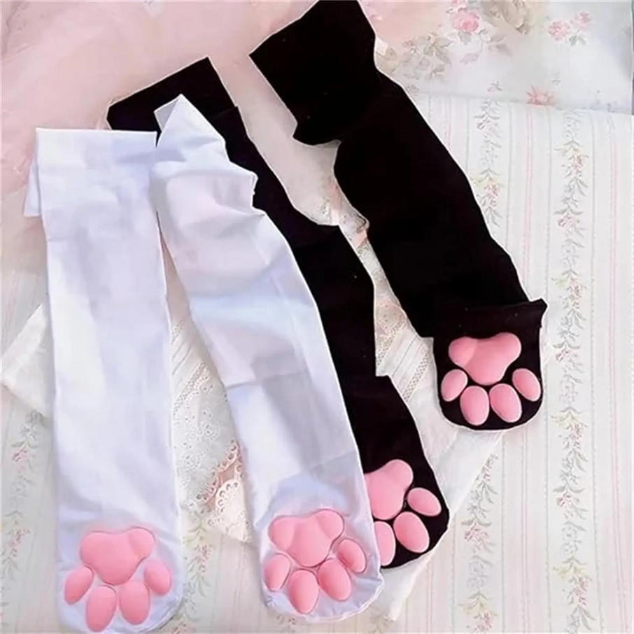 3D Cat Paw Knee High Socks Cute Design Socks (1 Pair)