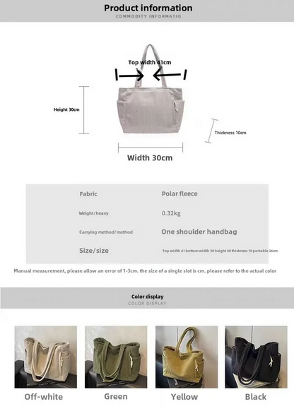 Corduroy Daily Handbag - Fashionable Versatile Shoulder Bag for Women