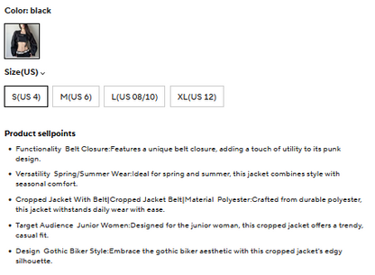 Edgy Buckle Strap Crop Top Black Jacket