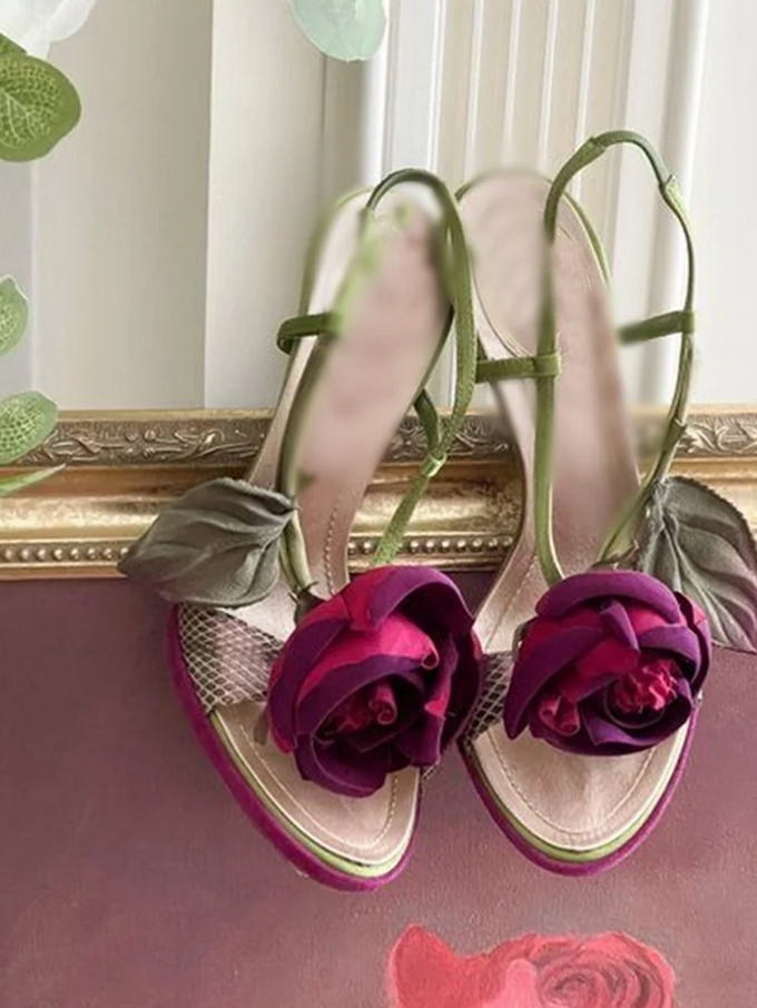 Floral Embellished Slingback Heels