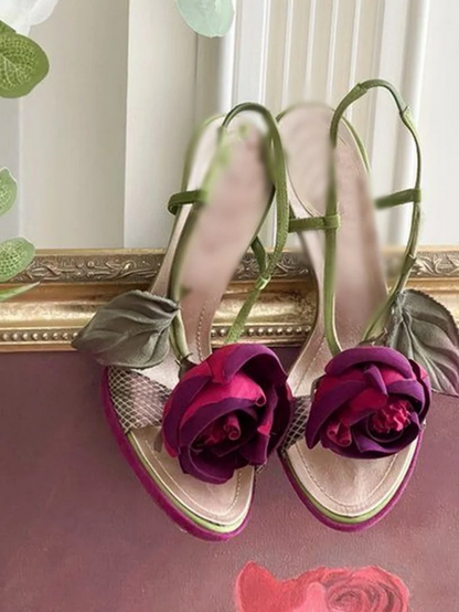 Floral Embellished Slingback Heels