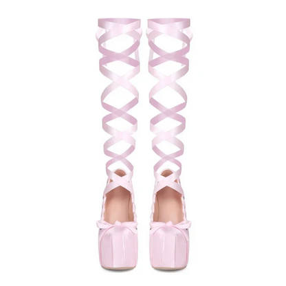 Bow Lace-Up Platform Heels