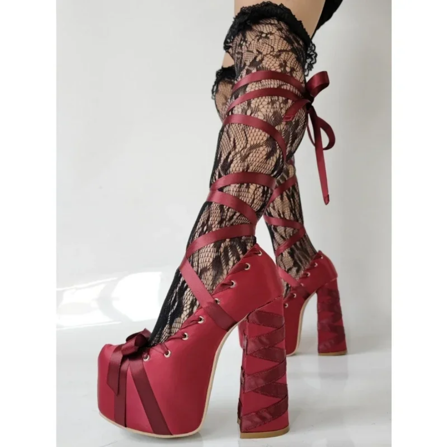 Bow Lace-Up Platform Heels