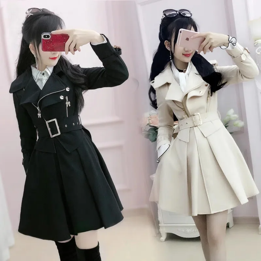 Gothic Belted Trench Coat with Zipper Details