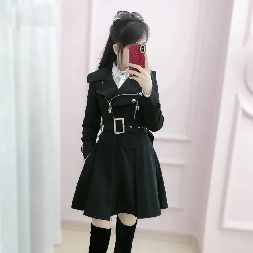 Gothic Belted Trench Coat with Zipper Details