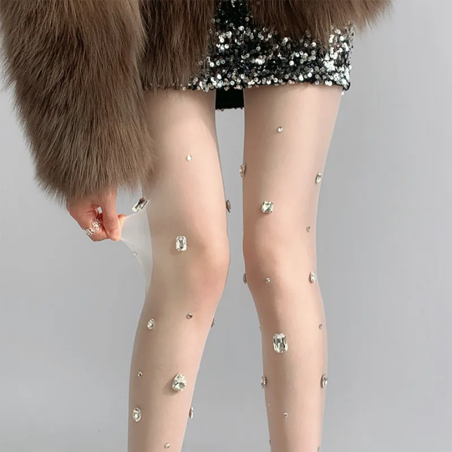 Glamorous Crystal-Embellished Sheer Tights
