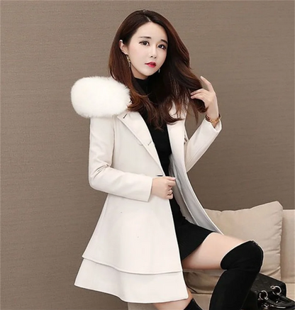 Sweet Fur-Trimmed Hooded Coat with Bow Detail