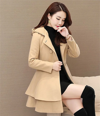 Sweet Fur-Trimmed Hooded Coat with Bow Detail