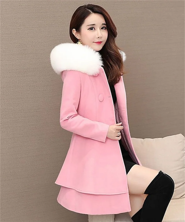 Sweet Fur-Trimmed Hooded Coat with Bow Detail