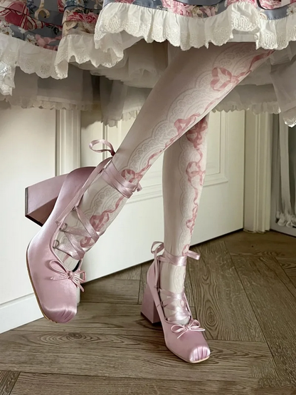 Sweet Kawaii Ballet-Inspired Ribbon Lace-Up Platform Shoes