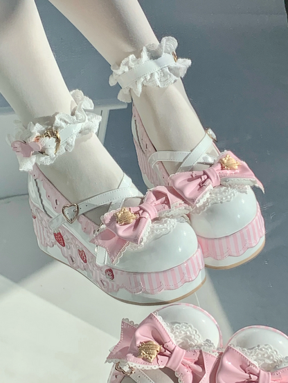 Little Strawberry Lolita Platform Shoes with Lace & Bow