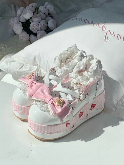 Little Strawberry Lolita Platform Shoes with Lace & Bow