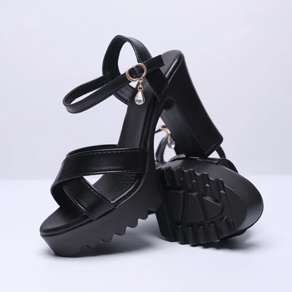 Edgy Chunky Platform Heels Sandals in Black and White
