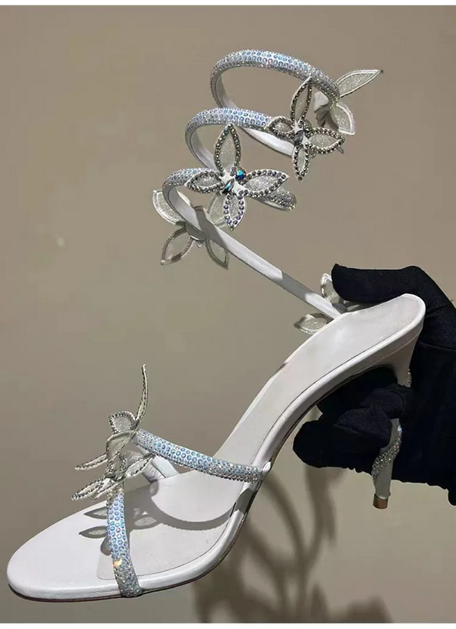Dazzling Butterfly Crystal Leg-Wrap Stiletto Heels