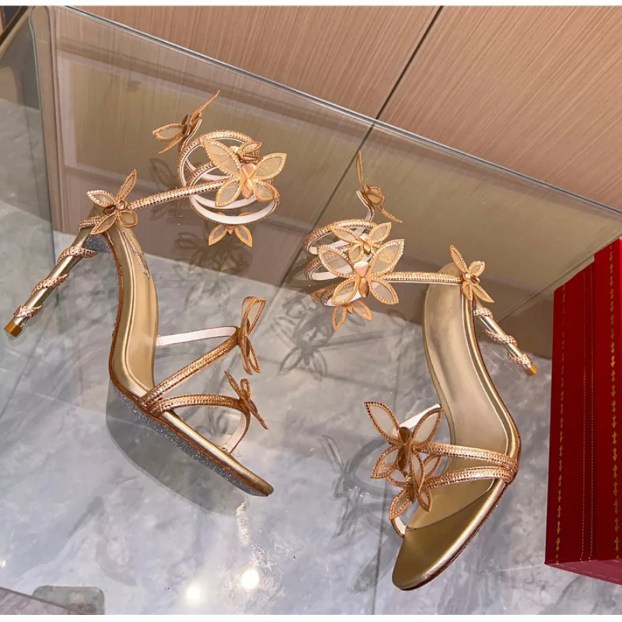 Dazzling Butterfly Crystal Leg-Wrap Stiletto Heels