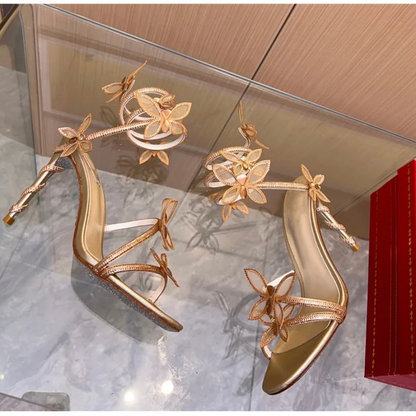 Dazzling Butterfly Crystal Leg-Wrap Stiletto Heels