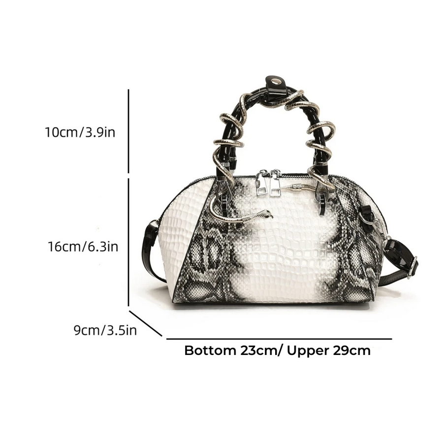 Luxe Snakeskin Embossed Handbag with Chain Handles