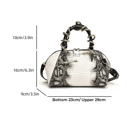 Luxe Snakeskin Embossed Handbag with Chain Handles