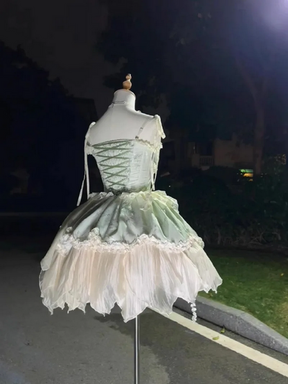 Marie Antoinette Rococo Petal Dress with Floral Embellishments