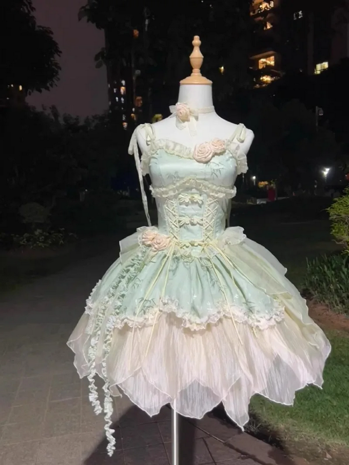 Marie Antoinette Rococo Petal Dress with Floral Embellishments