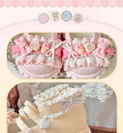 Dreamy Sweet Lolita Platform Shoes with Rose & Lace Details