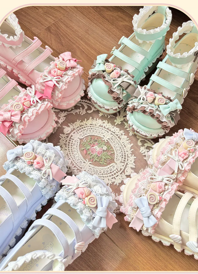 Dreamy Sweet Lolita Platform Shoes with Rose & Lace Details