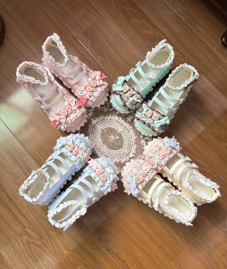 Dreamy Sweet Lolita Platform Shoes with Rose & Lace Details