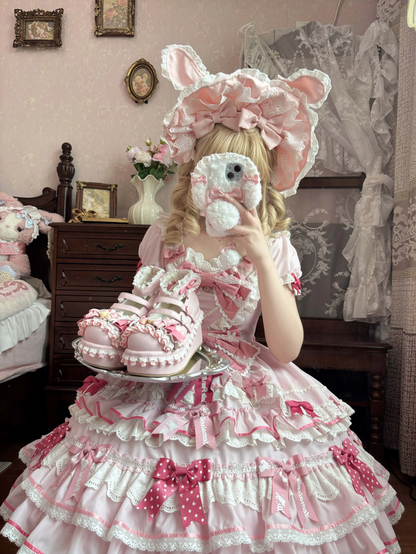 Dreamy Sweet Lolita Platform Shoes with Rose & Lace Details