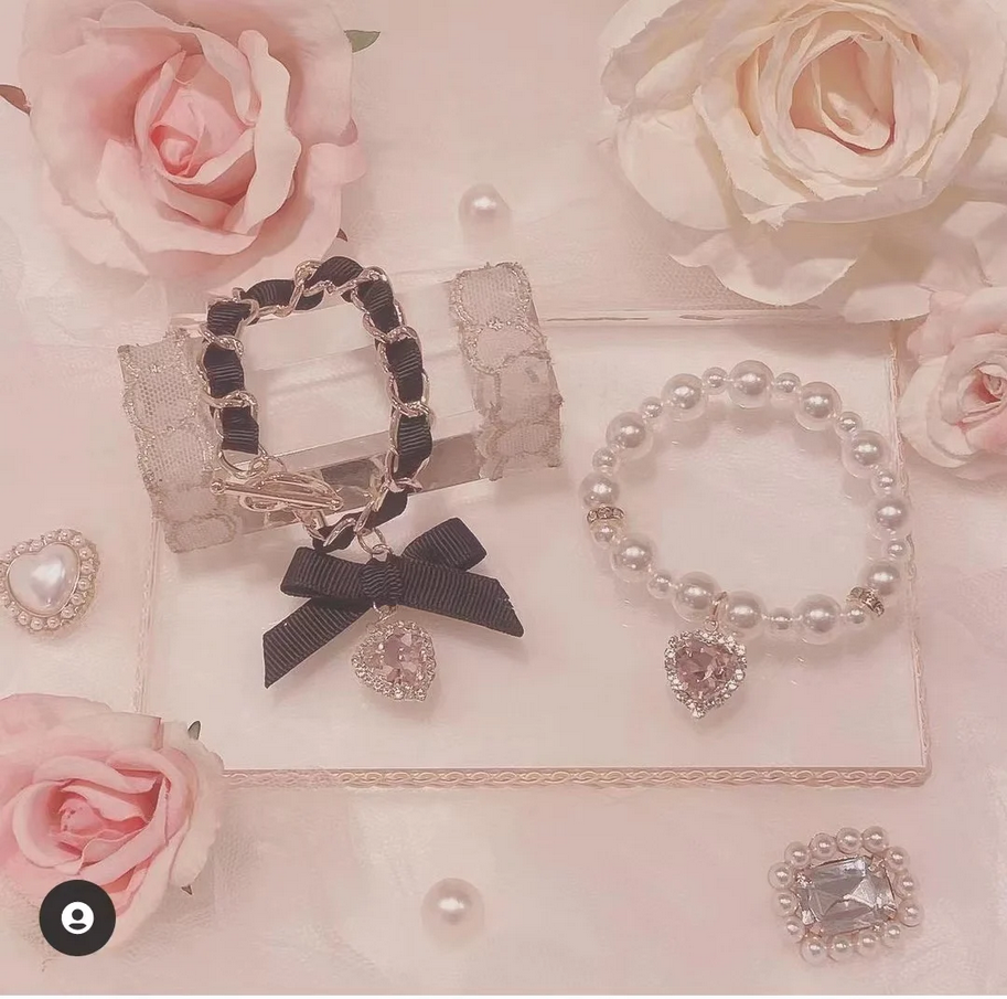 Enchanted Heart Pearl & Ribbon Bracelet Set