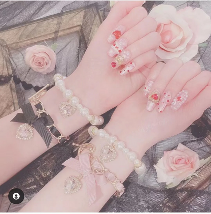 Enchanted Heart Pearl & Ribbon Bracelet Set